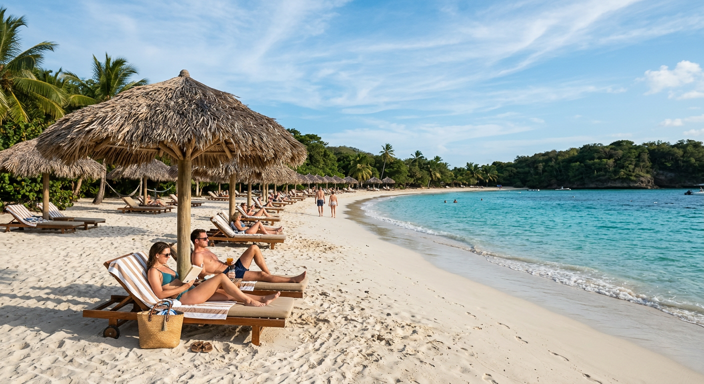 Guests relaxing on a tropical beach with full WRR protection