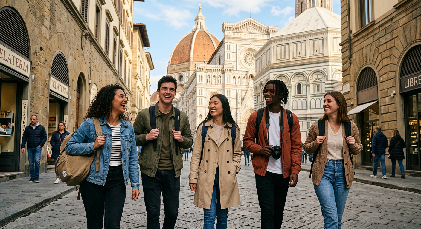 International students studying abroad exploring a city