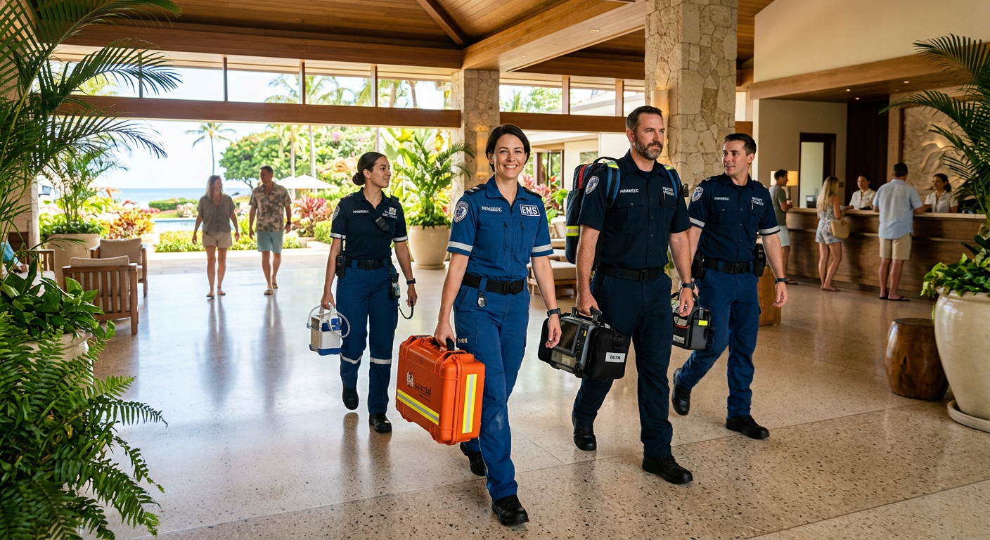 Emergency medical team assisting a patient