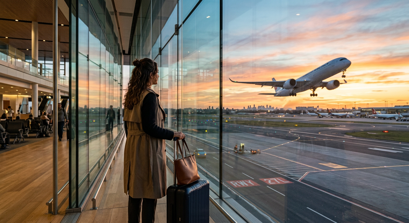 Traveler at an airport with luggage